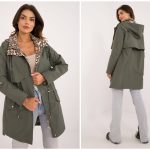 Khaki damska kurtka parka wiosenna z kapturem
