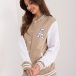 Beżowa damska bluza bomber z kieszeniami