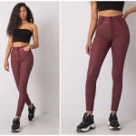 Spodnie woskowane skinny fit z wysokiem stanem i guzikami